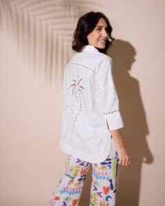 Fuego - Shirt white cotton palm embroidery