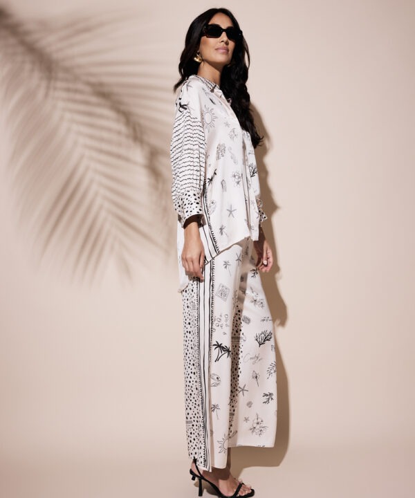 Fuego - Palazzo silk beige print seashells