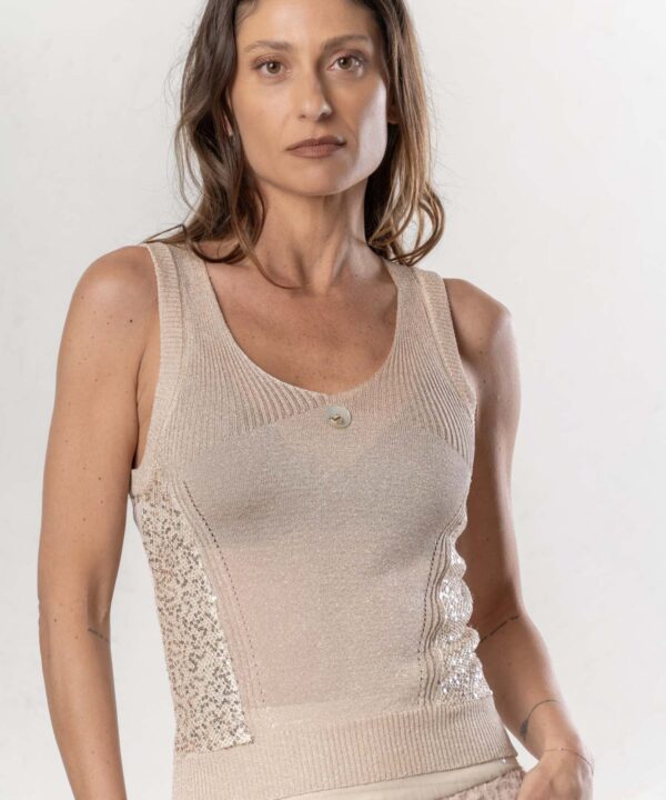 Elisa Cavaletti - Top knit sleevles rose gold sequence