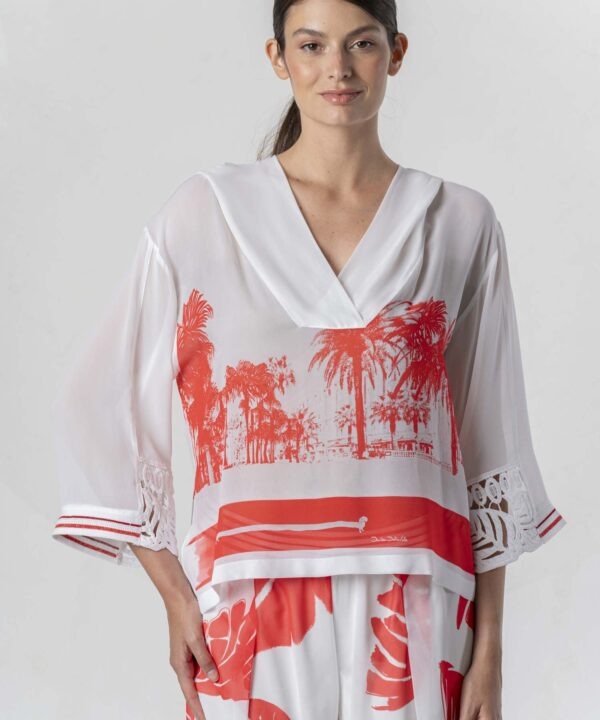 Elisa Cavaletti - Sweater georgette palm red print