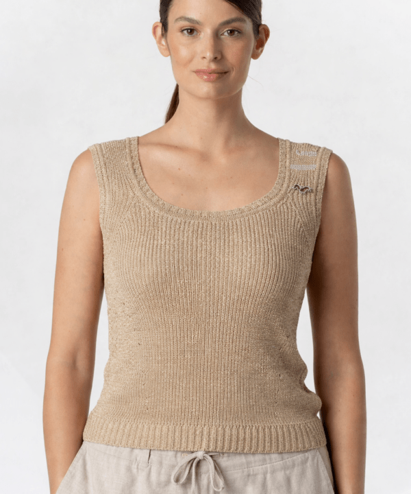 Elisa Cavaletti - Top knit sleevles lurex gold broach