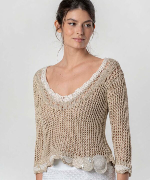 Elisa Cavaletti - Top knit perforated gold lurex