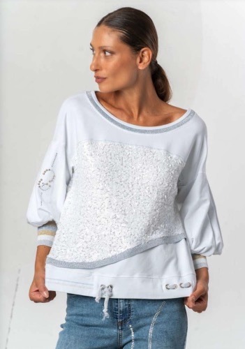 Elisa Cavaletti - Sweatshirt white sequence blue lurex