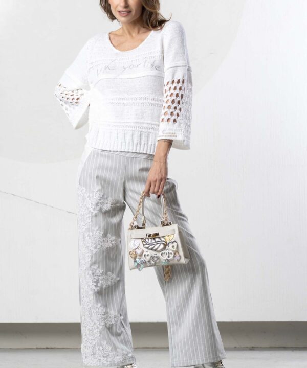 Elisa Cavaletti - Palazzo pinstripe light grey with lace