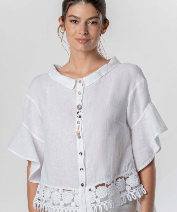 Elisa Cavaletti - Shirt linen with shell macrame embroidery