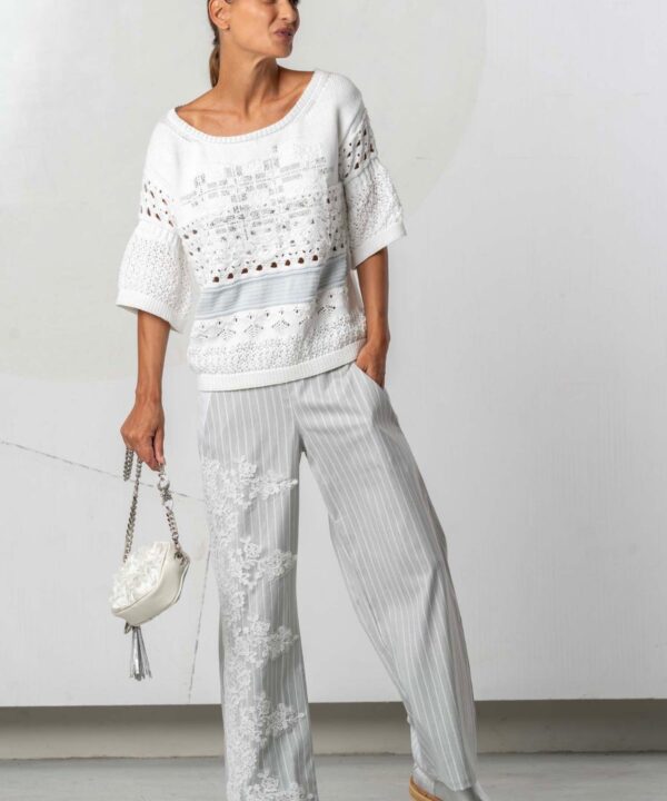 Elisa Cavaletti - Sweater with lace crystals and pearls
