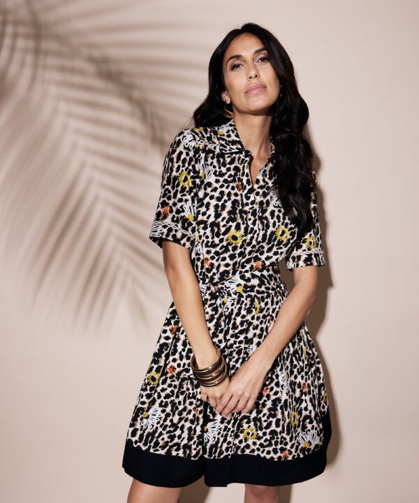 Fuego - Dress cotton leopard flare belt