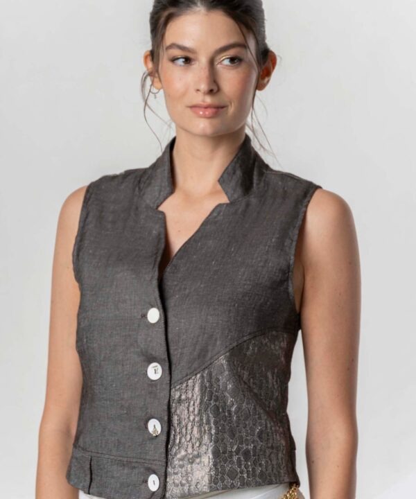 Elisa Cavaletti - Gilet linen with laminated lace