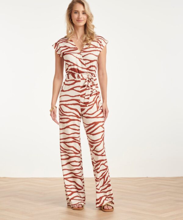 Smashed Lemon - Jumpsuit viscose zebra print brique off white