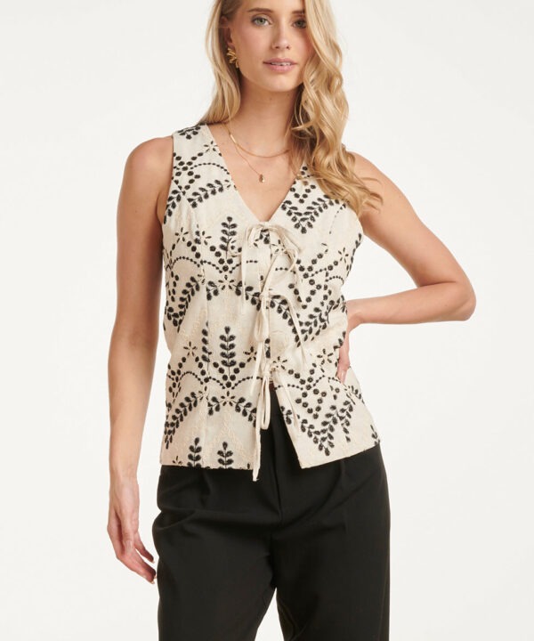 Smashed Lemon - Gilet linen embroidery sand black