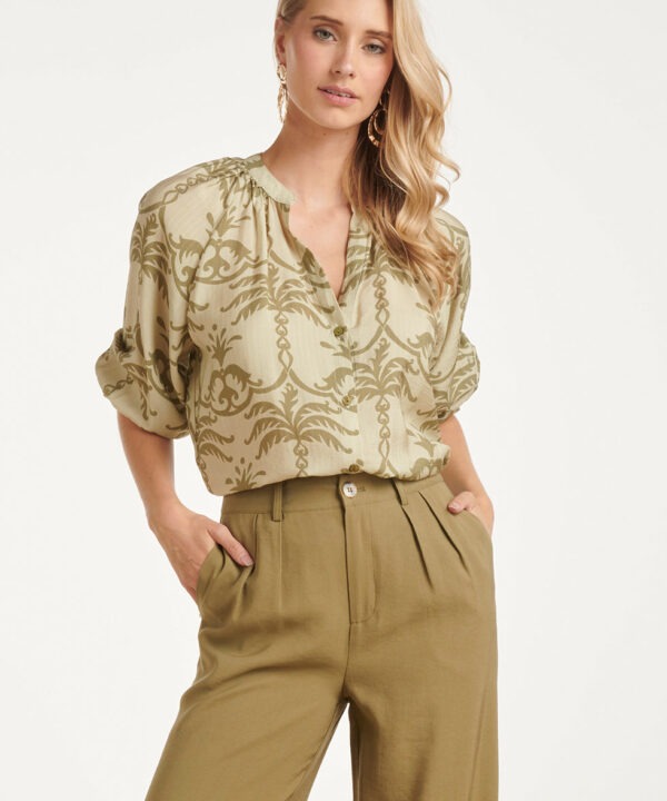 Smashed Lemon - Blouse palm print light mint