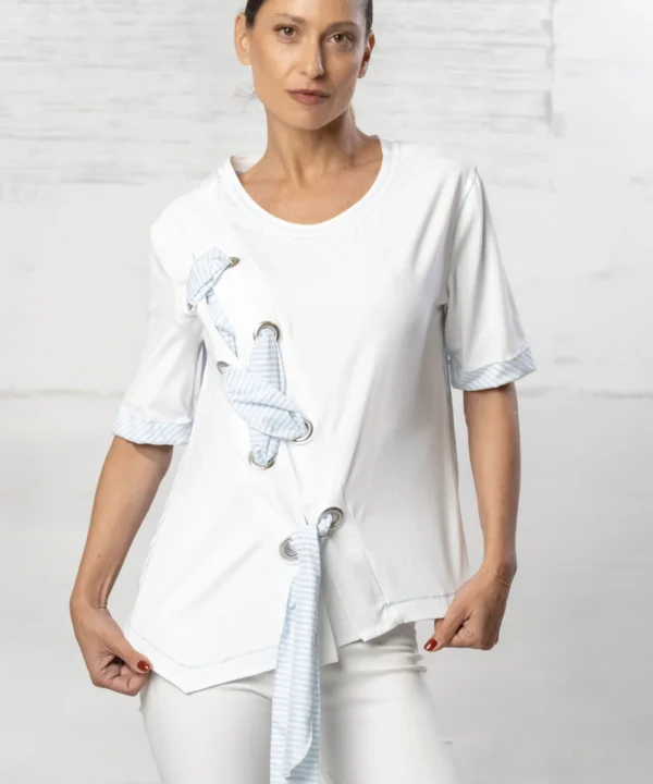 Elisa Cavaletti - Top short sleeves cotton stripe blue inserts