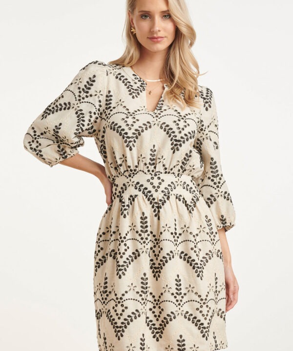 Smashed Lemon - Dress linen embroidery sand black
