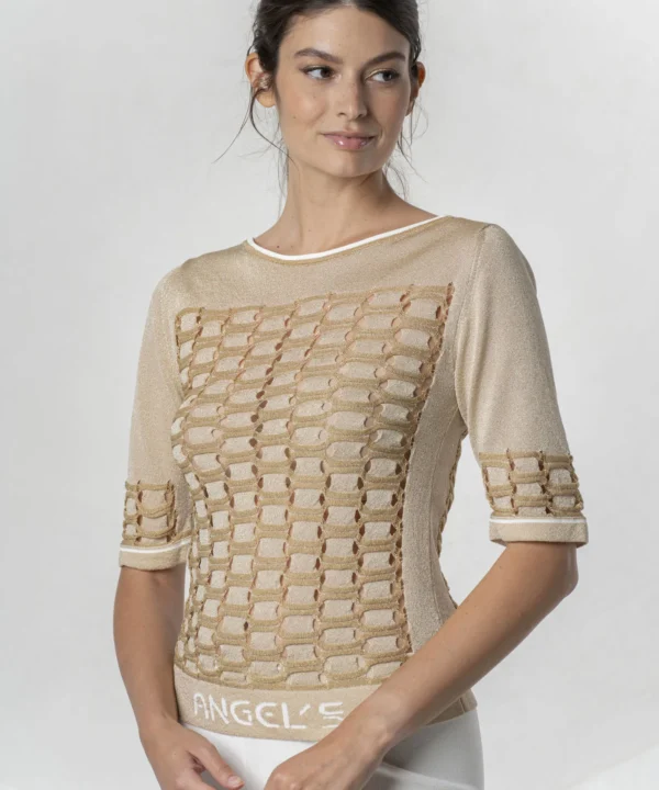 Elisa Cavaletti - Top knit short sleeves gold Angels