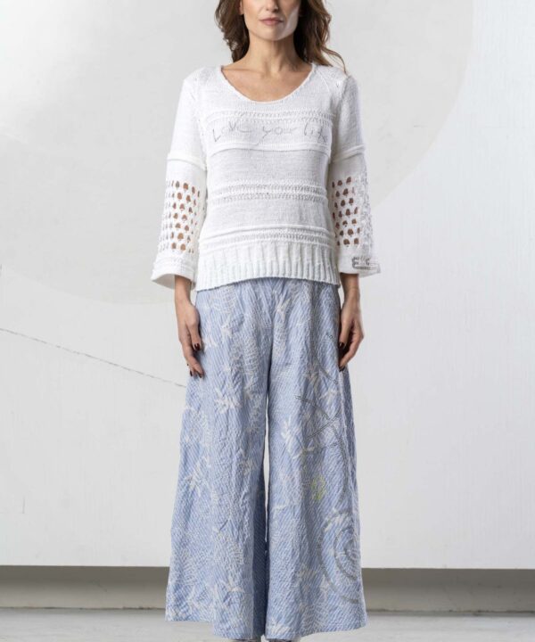 Elisa Cavaletti - Palazzo light blue stripe with embroidery and crystals