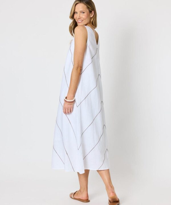 Hammock & Vine - Dress long linen V sleevles brown stitching