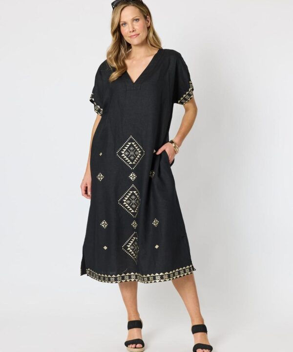Hammock & Vine - Dress long linen with belt gold details