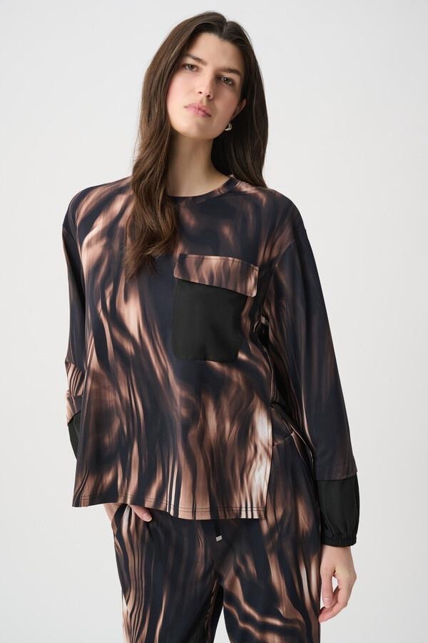 JOSEPH RIBKOFF Top print taffeta pocket & slit sides